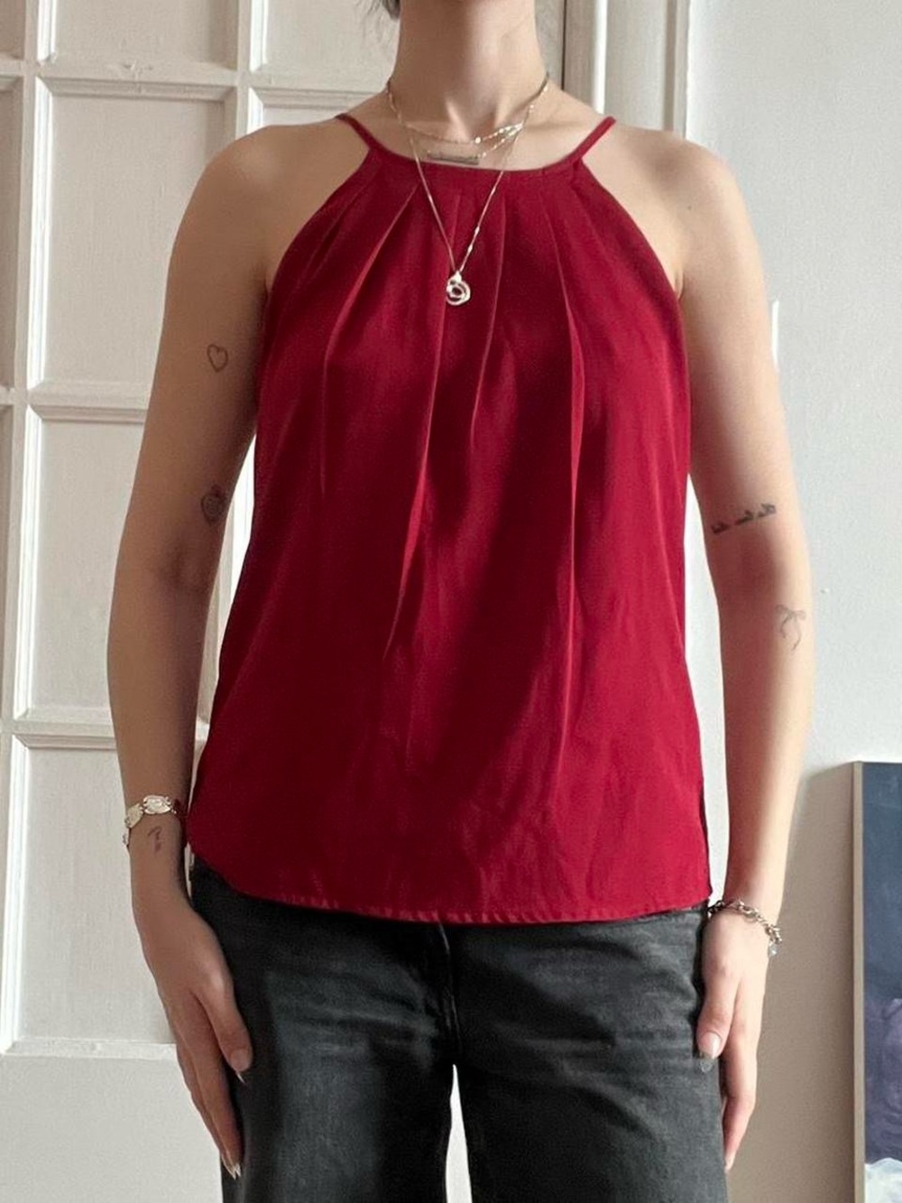 Size XS Red Pleated Tank Top